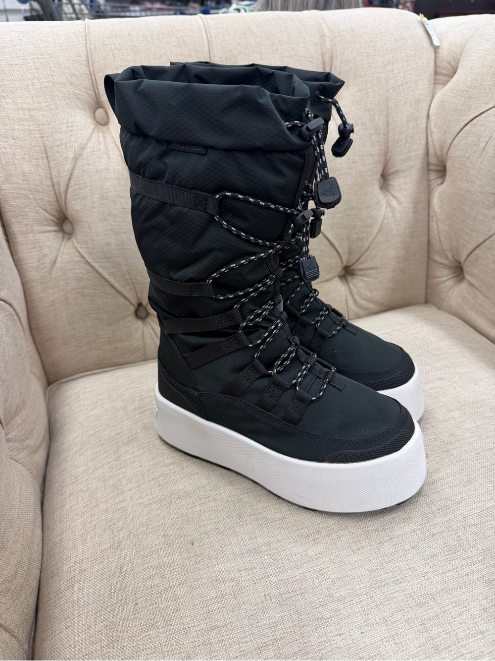 Baffin Black Tall Lace-Up Winter Boots with White Platform Sole